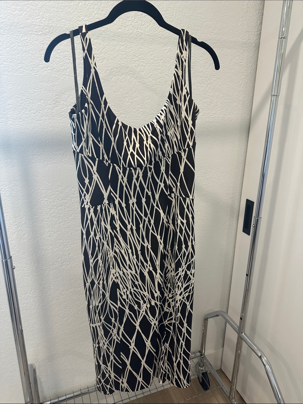 Diane Von Furstenberg Black & White Sleeveless Midi Slip Dress